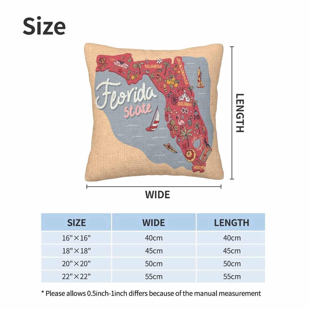 4914 Cute Map Throw Pillow Covers Set of 2,Travel and Attractions Map of - Picture 7 of 7